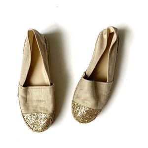 Guess Gold Glitter Toe Slide On Espadrille Loafers